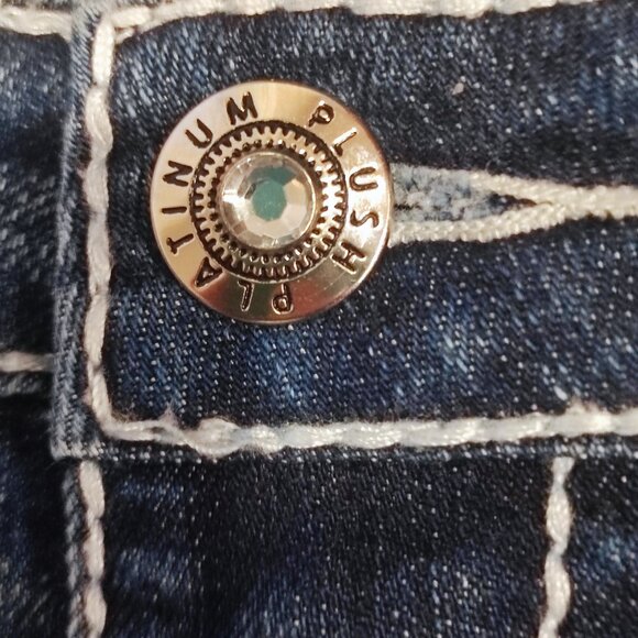 Platinum Plush jeans low rise straight leg darker blue women's size 21 - Picture 10 of 14
